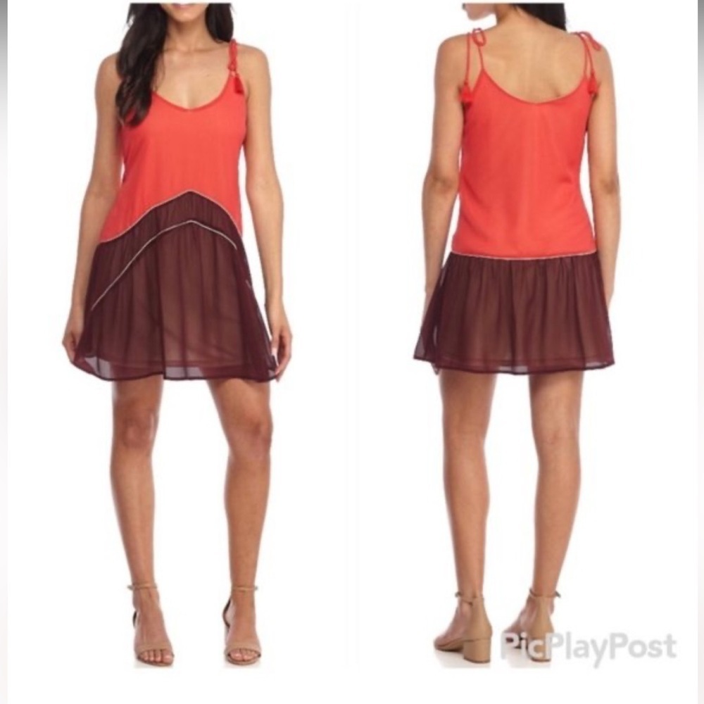 Living Doll Flowy Tassel Tie Shoulder Strap Dress Size XL Coral Maroon